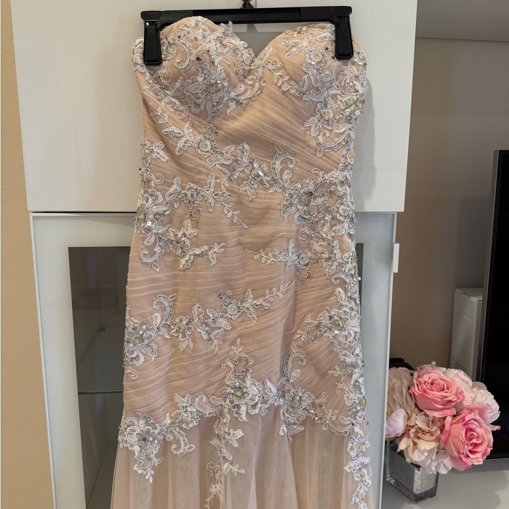 Jovani Strapless Lace Prom Dress in Blush